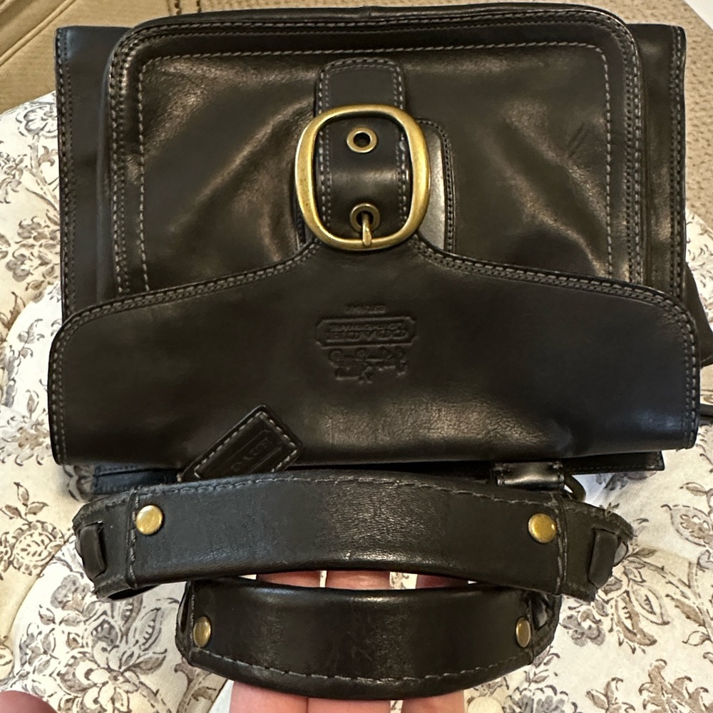 COACH Legacy BLEEKER Tattersall Black Leather Flap Satchel - Picture 8 of 16